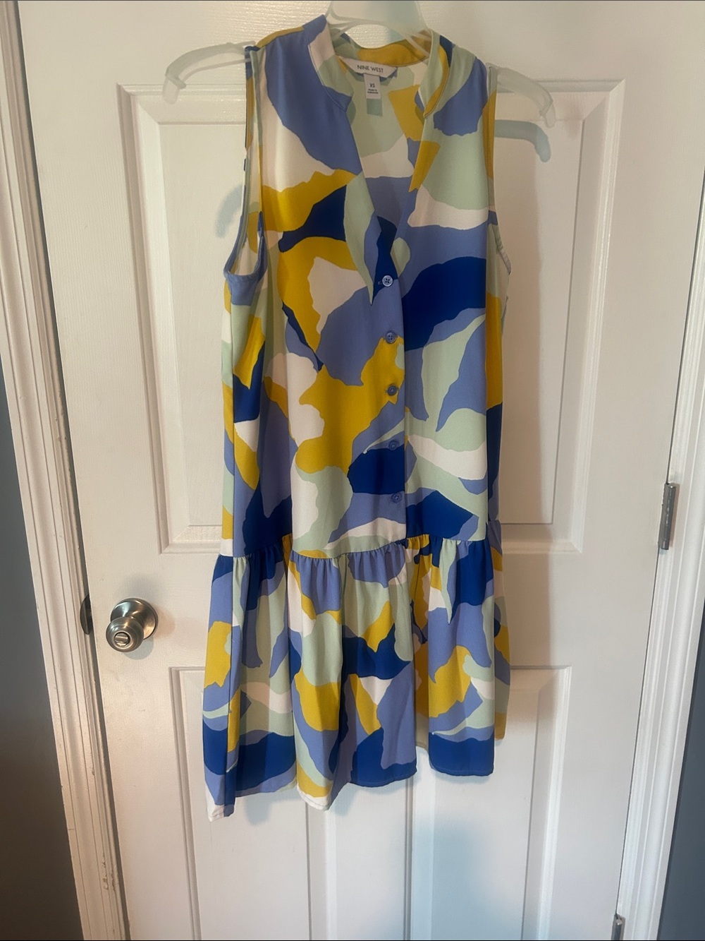 Nine West Blue Yellow White Sleeveless Mini Dress